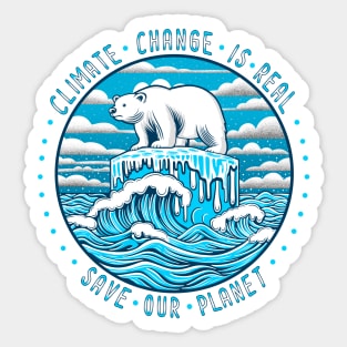 Polar bear on ice. Climate change is real, save our planet Sticker